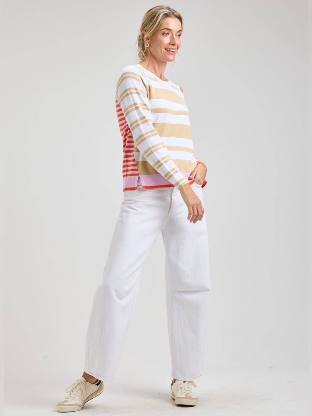Zaket & Plover Pastels Cotton Crazy Stripe Lightweight Sweater - Picture 13 of 13